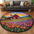 Petal Pathway Round Mat Rug - washable non-slip printed rug