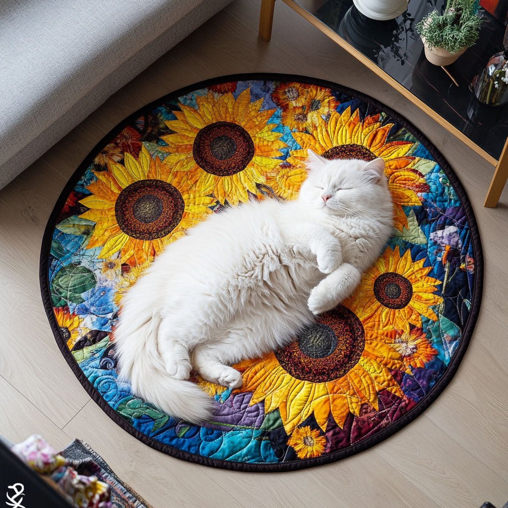 Petal Profusion Round Mat Rug - washable non-slip printed rug