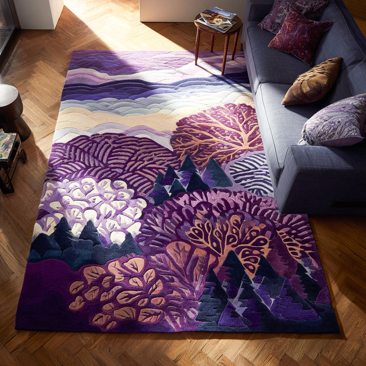 Petal Whisper area rug in a living room