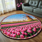 Petal Whisper Round Mat Rug - washable non-slip printed rug
