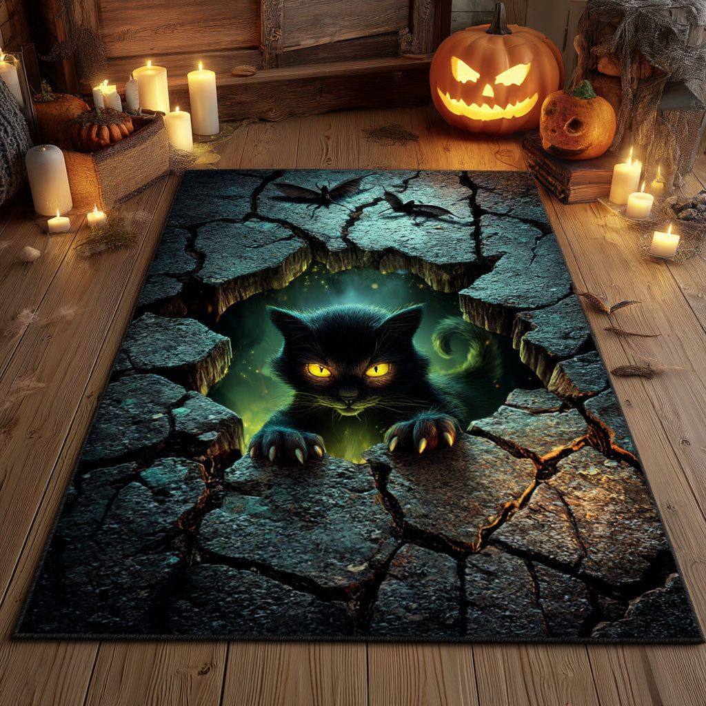 Phantom Black Cat area rug in a living room