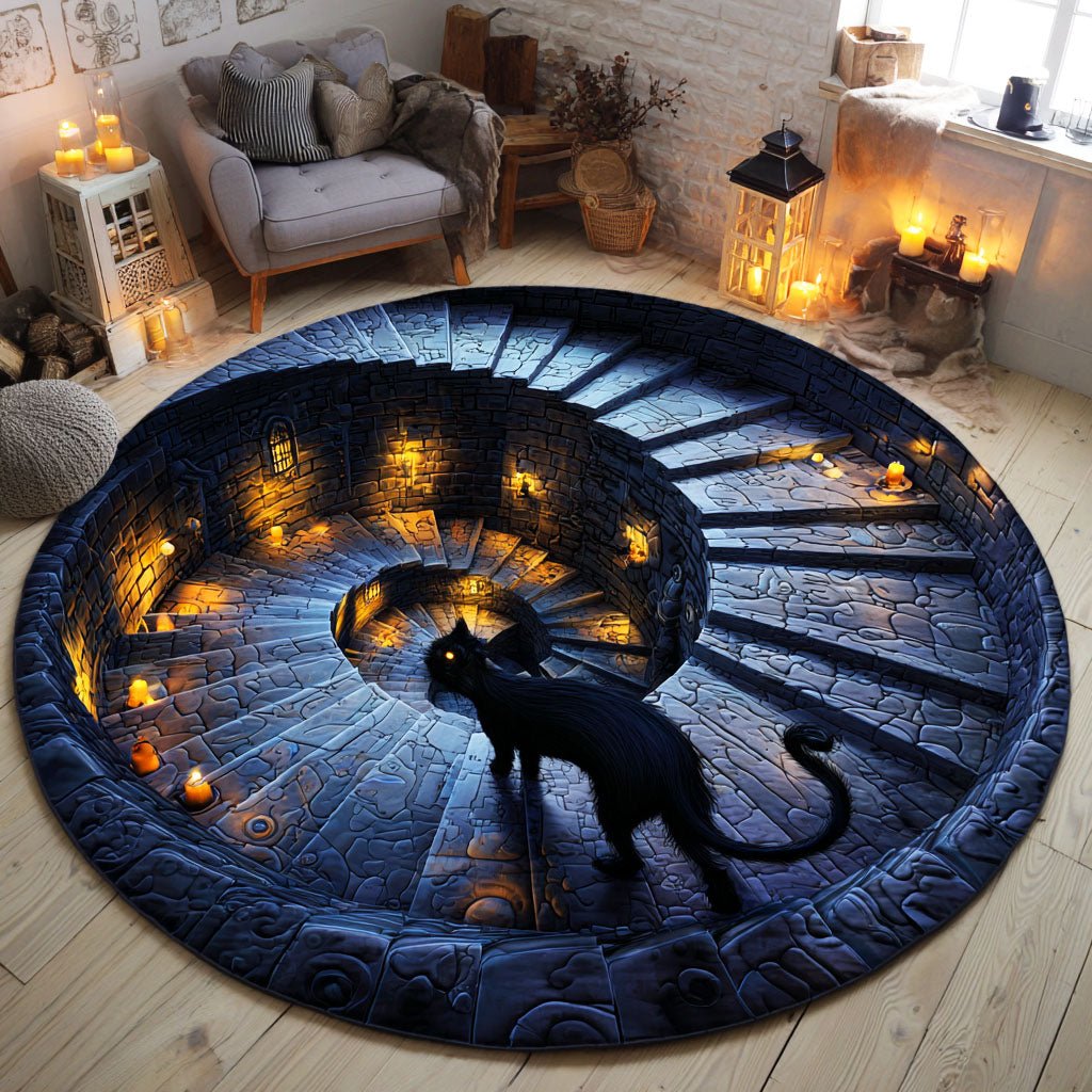 Phantom Cat Stairs Round Mat Rug - washable non-slip printed rug