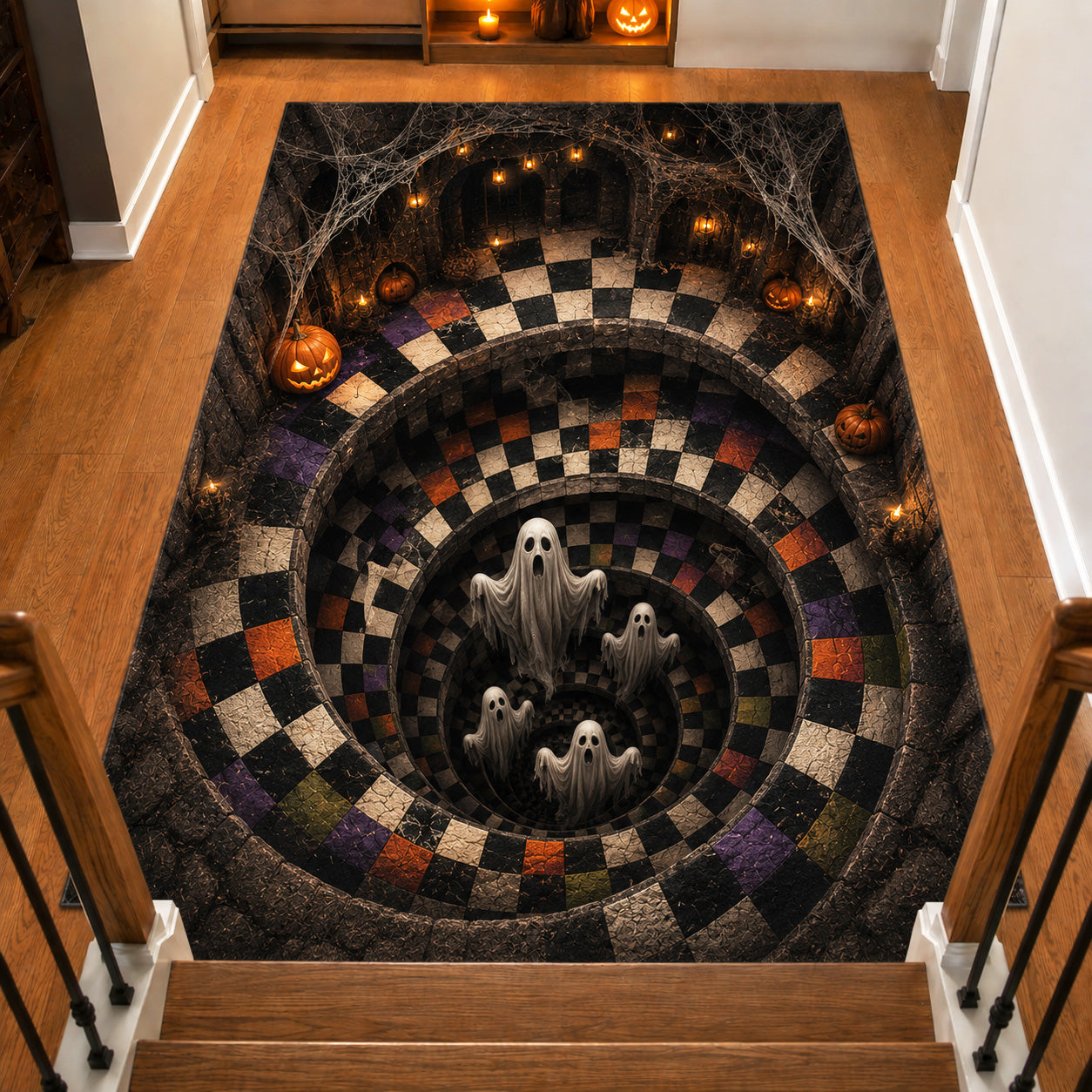 Phantom Spiral area rug in a living room