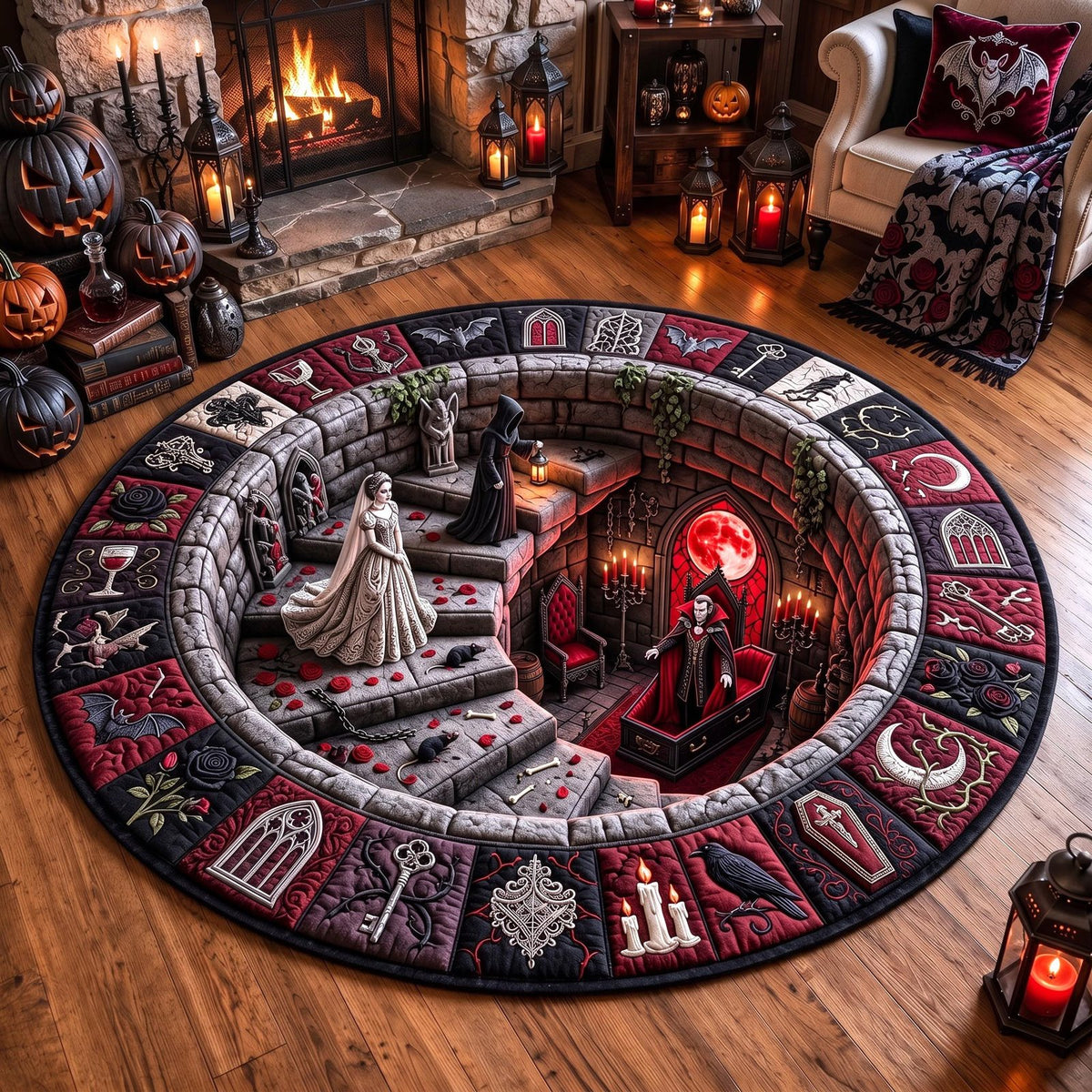 Phantom Stairway Round Mat Rug - washable non-slip printed rug