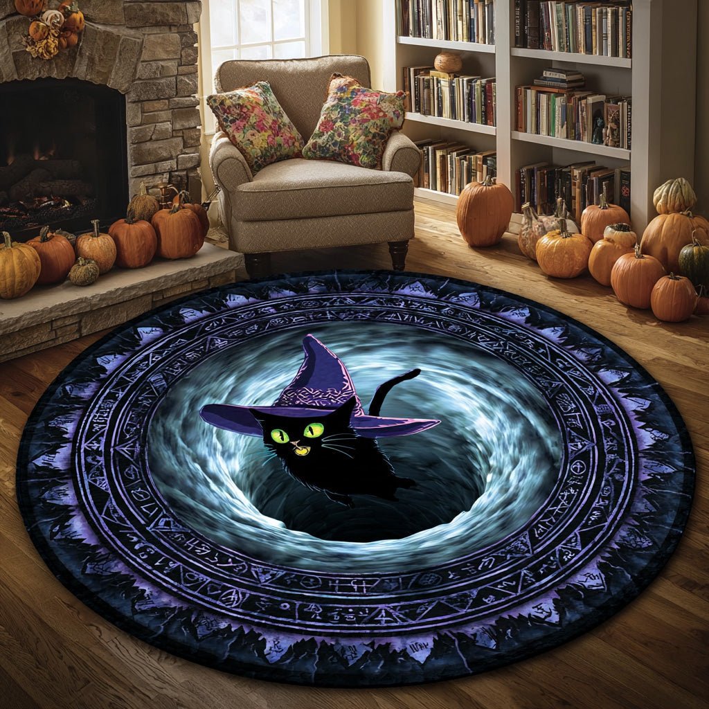Phantom Swirl Round Mat Rug - washable non-slip printed rug