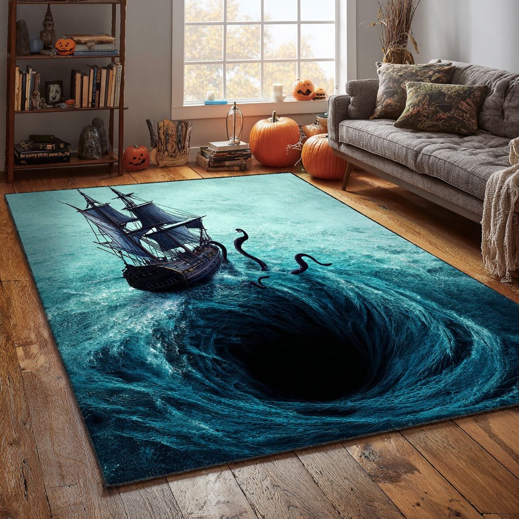 Phantom Waters area rug in a living room
