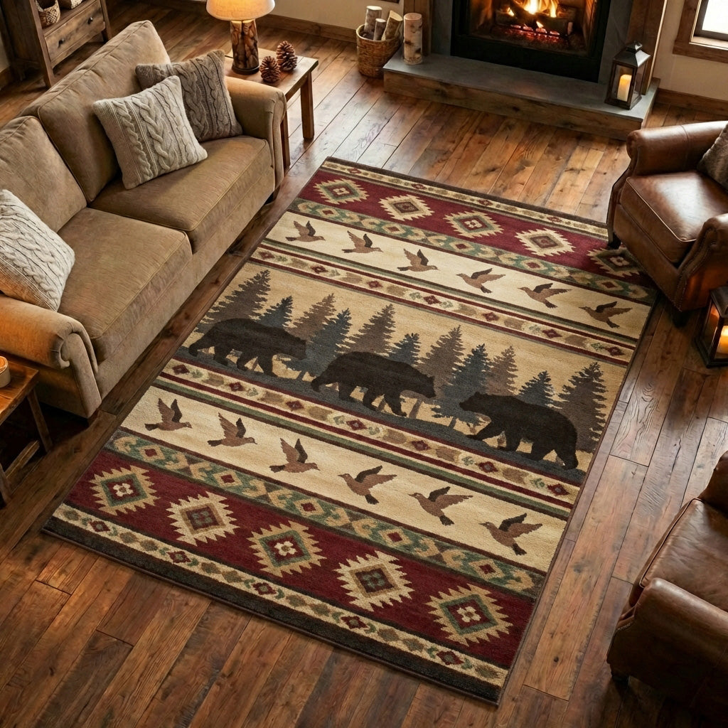 Pine Bear area rug in a living room