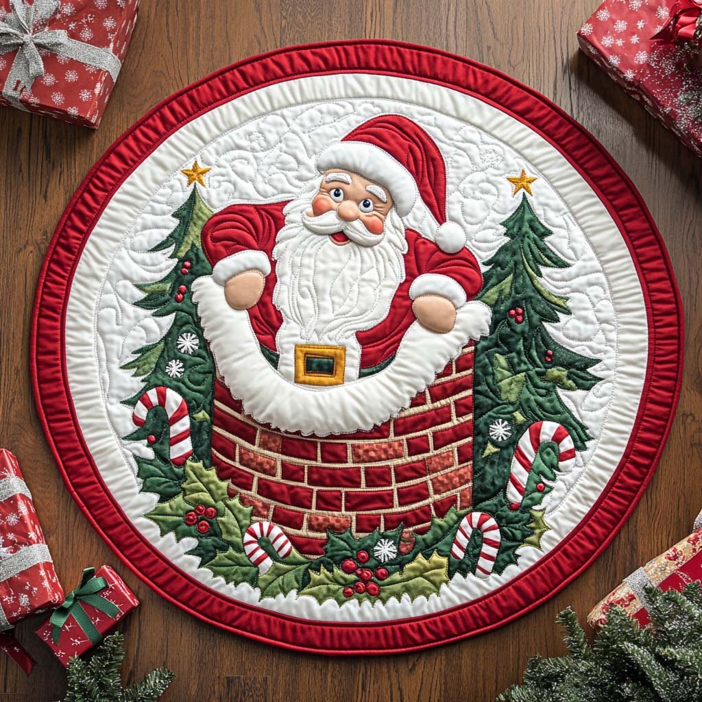 Pine Forest Santa Round Mat Rug - Nature Design | Serene Home Decor
