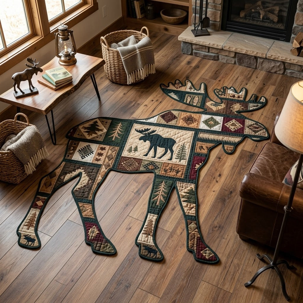 Pine Trail Moose Custom Shape Area Rug - Nature Design | Die-Cut Non-Slip Rug - washable non-slip printed rug
