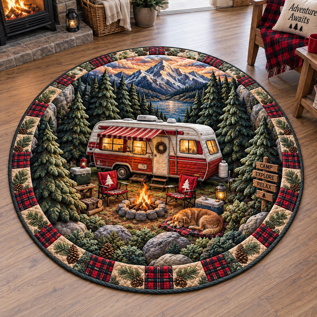 Pinewood Journey Round Mat Rug - Nature Design | Serene Home Decor - washable non-slip printed rug