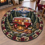 Pinewood Journey Round Mat Rug - Nature Design | Serene Home Decor - washable non-slip printed rug