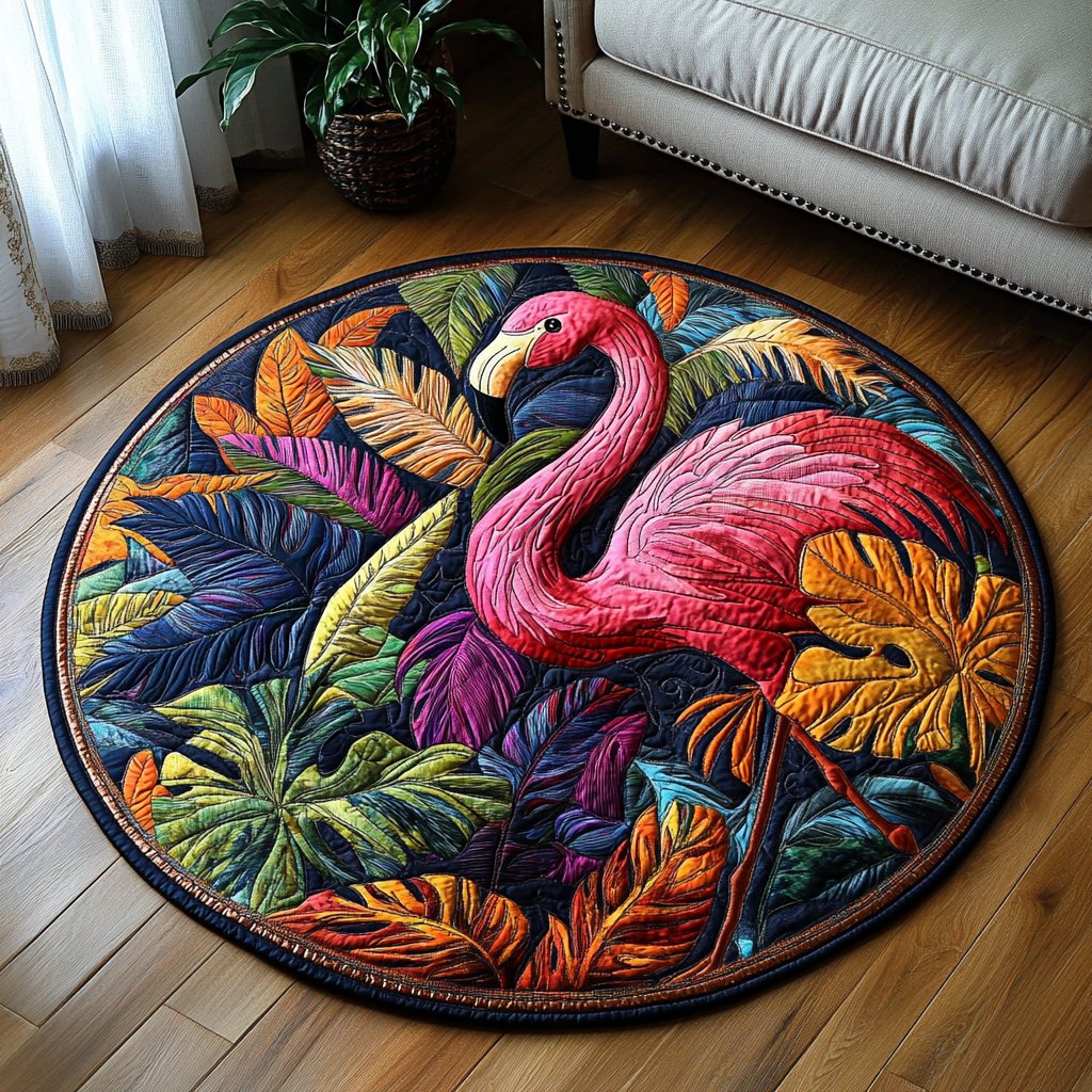 Pink Chillout Round Mat Rug - washable non-slip printed rug