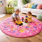 Pink Donut Fun Round Mat Rug - washable non-slip printed rug