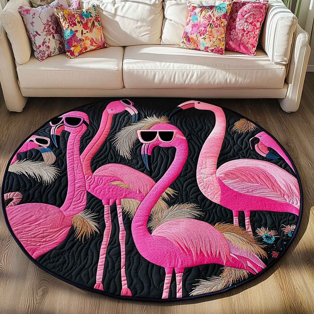 Pink Glamour Round Mat Rug - washable non-slip printed rug