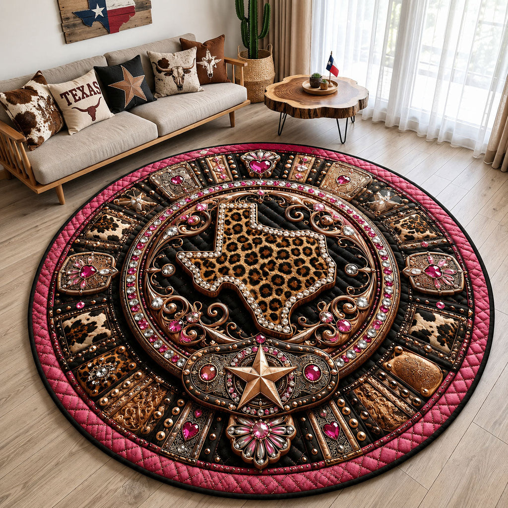 Pink Leopard Texas Round Mat Rug - Nature Design | Serene Home Decor - washable non-slip printed rug