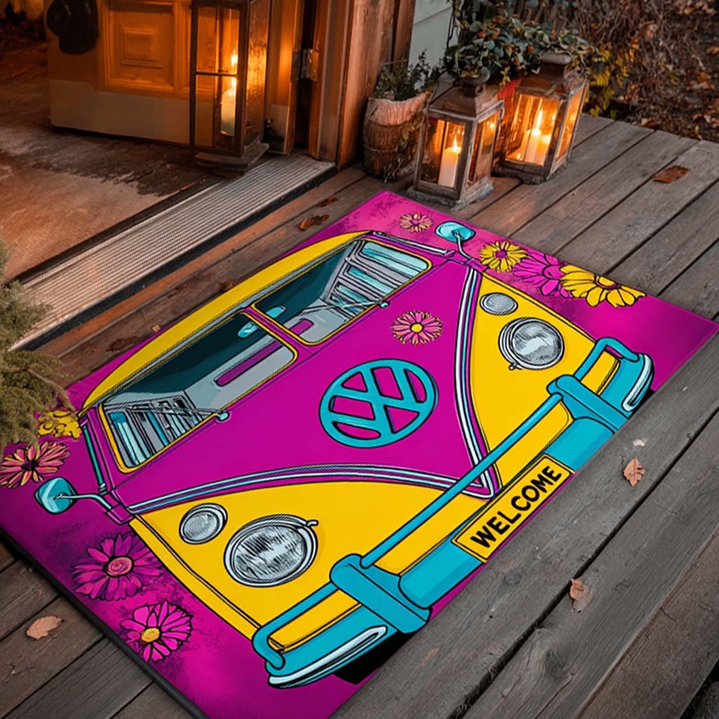 Pink Retro Van Doormat - Nature Design | Printed Welcome Doormat