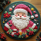 Pink Santa Christmas Round Mat Rug - washable non-slip printed rug