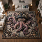 Pirate Kraken Reef area rug in a living room