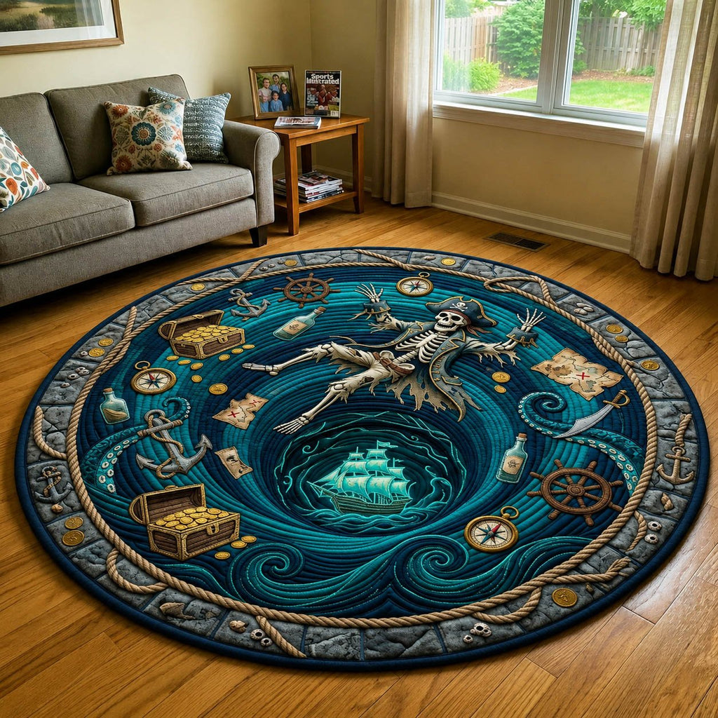 Pirate Skeleton Falling Round Mat Rug - Nature Design | Serene Home Decor