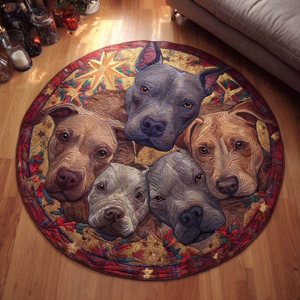 Pitbull Holiday Pack Christmas Round Mat Rug - washable non-slip printed rug