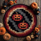 Pixel Pumpkin Duo Halloween Round Mat Rug - washable non-slip printed rug