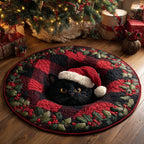 Plaid Santa Christmas Round Mat Rug - washable non-slip printed rug