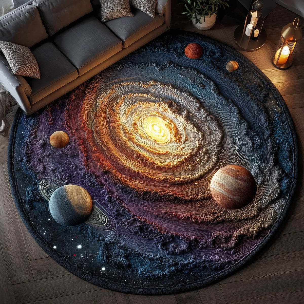 Planetopia (Design 2) Round Mat Rug - washable non-slip printed rug