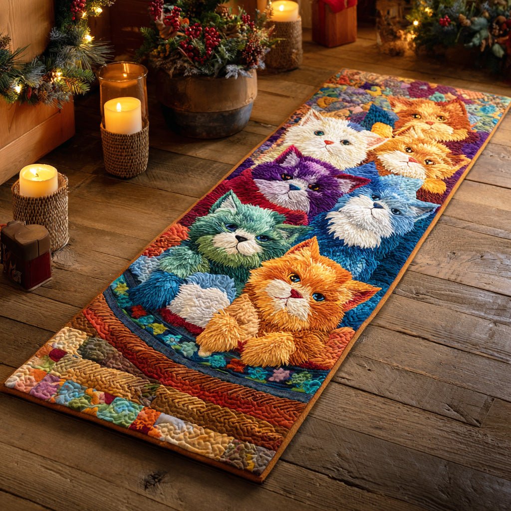 Playful Brushstroke Cat Runner Carpet Runner Rug - Cute Pet Design | Animal Printed Runner Rug
