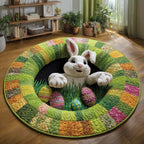 Playful Bunny Round Mat Rug - washable non-slip printed rug