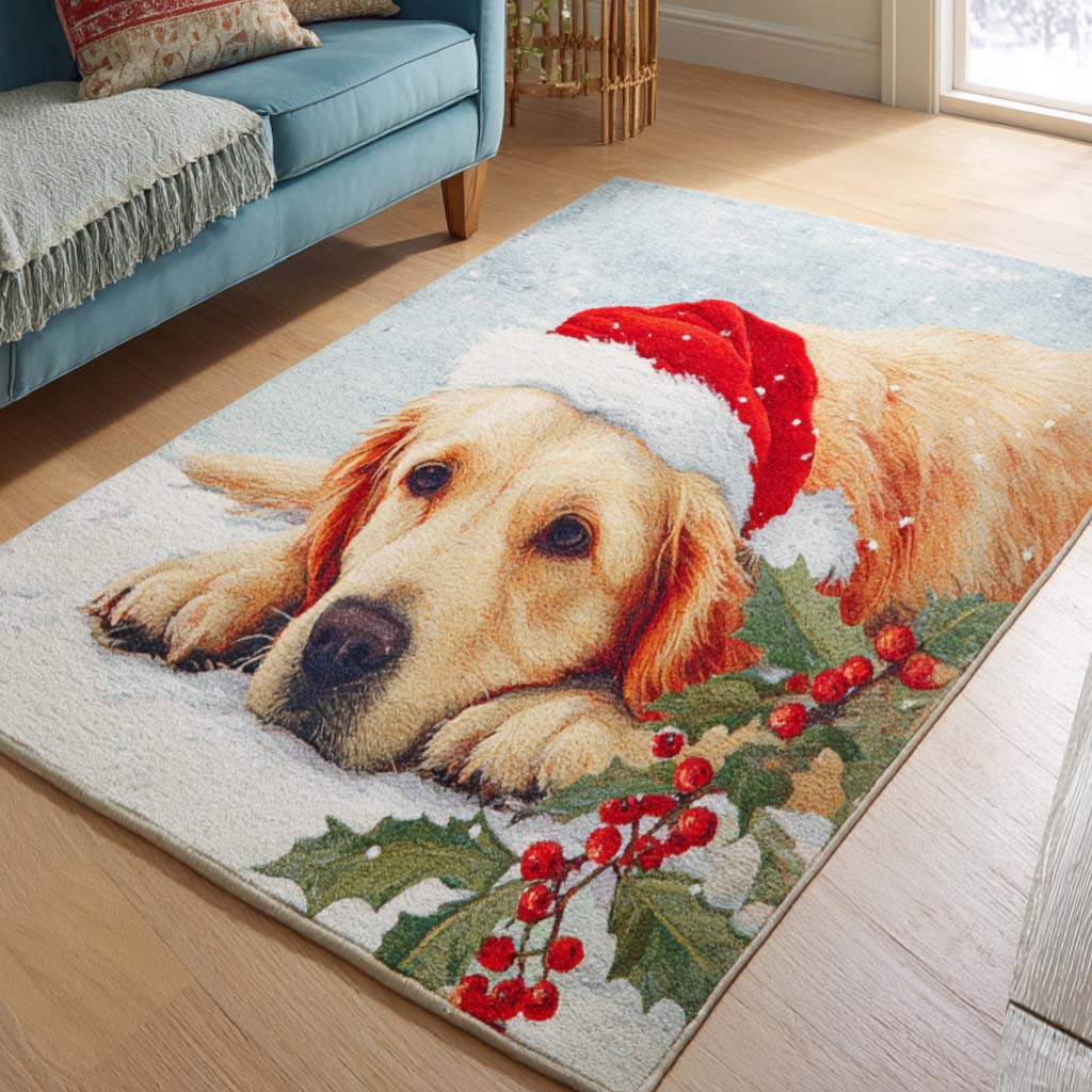 Playful Golden area rug in a living room