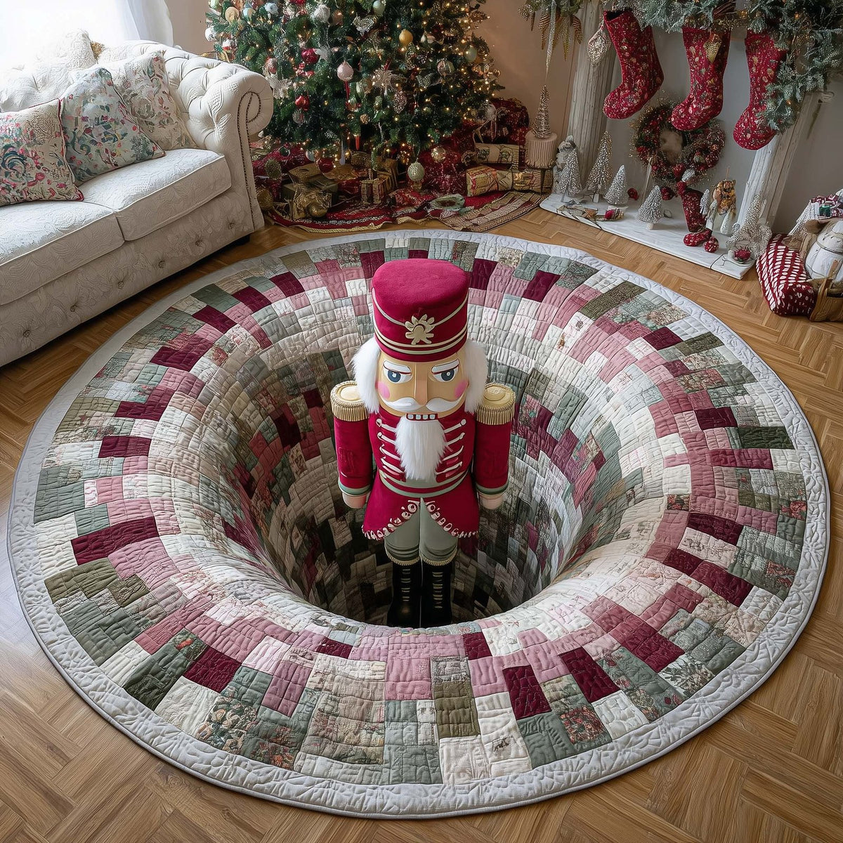 Playful Holiday Guardian Christmas Round Mat Rug - washable non-slip printed rug