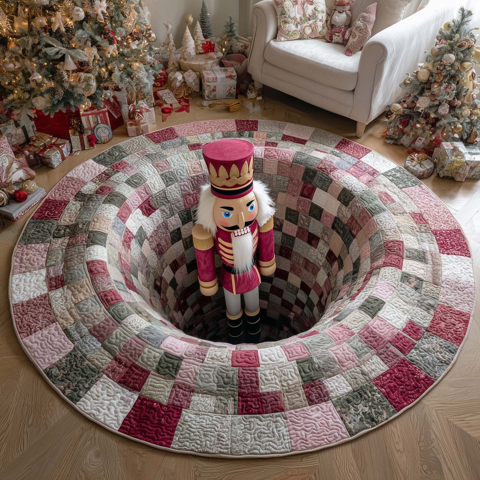 Playful Holiday Guardian Round Mat Rug - Nature Design | Serene Home Decor
