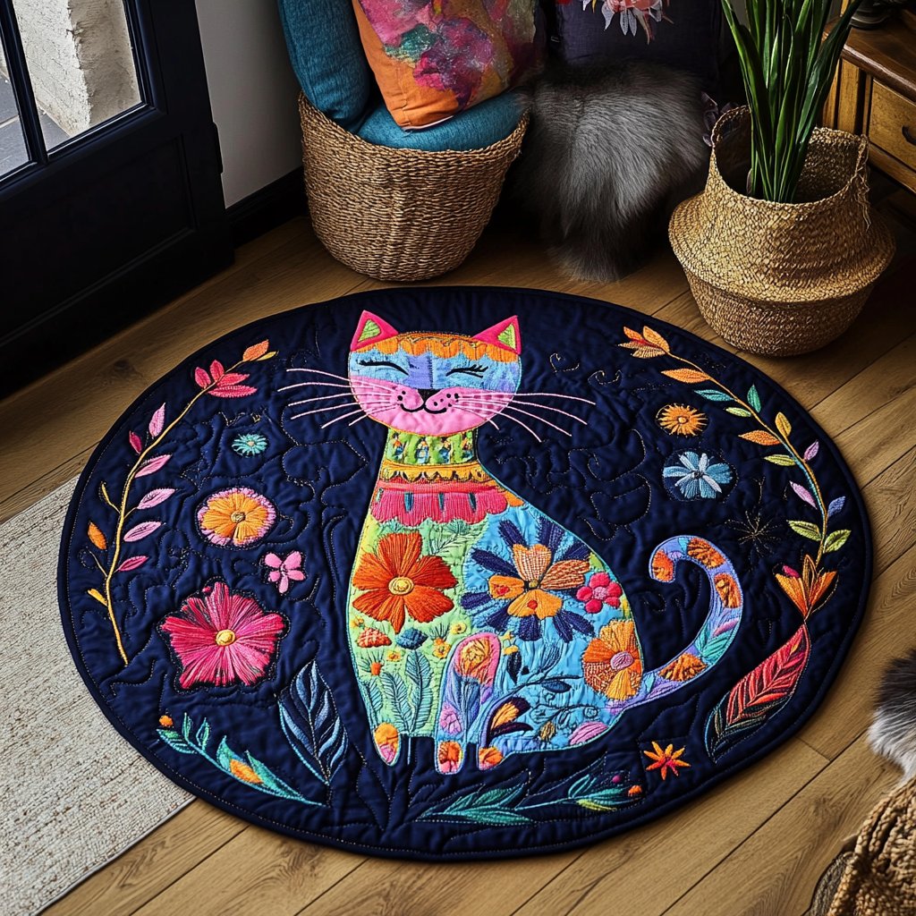 Playful Paws Paradise Round Mat Rug - washable non-slip printed rug
