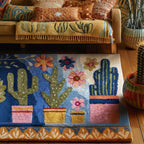 Playful Pots area rug in a living room