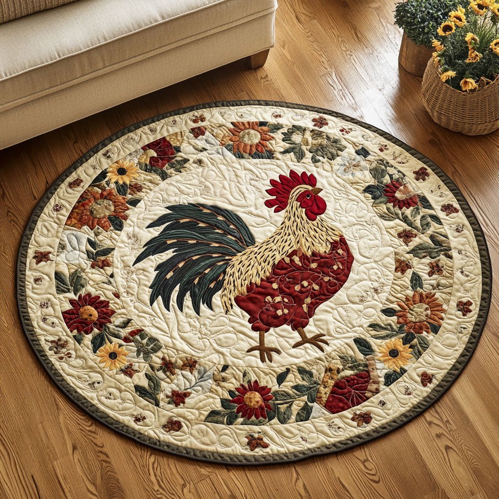 Plumed Paddock Round Mat Rug - washable non-slip printed rug
