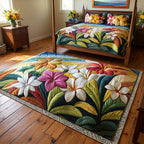 Plumeria Garden area rug in a living room