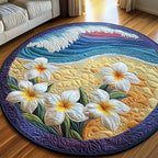 Plumeria Shoreline Round Mat Rug - washable non-slip printed rug