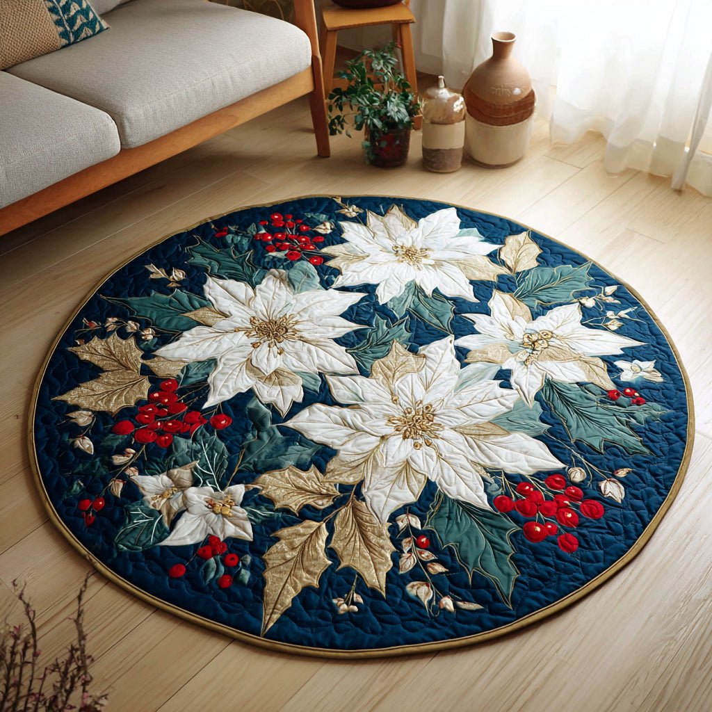 Poinsettia Berry Round Mat Rug - washable non-slip printed rug