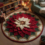 Poinsettia Bloom Round Mat Rug - washable non-slip printed rug