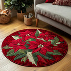 Poinsettia Bloom (Design 2) Round Mat Rug - washable non-slip printed rug