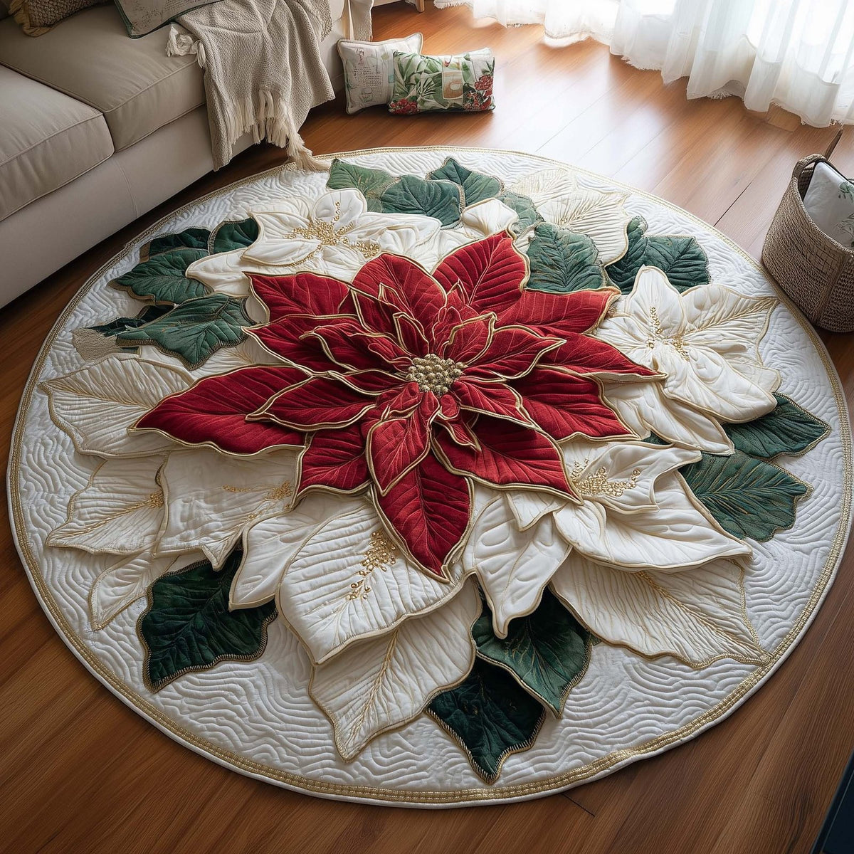 Poinsettia Blossom Round Mat Rug - Nature Design | Serene Home Decor