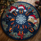 Poinsettia Doberman Cheer Round Mat Rug - washable non-slip printed rug