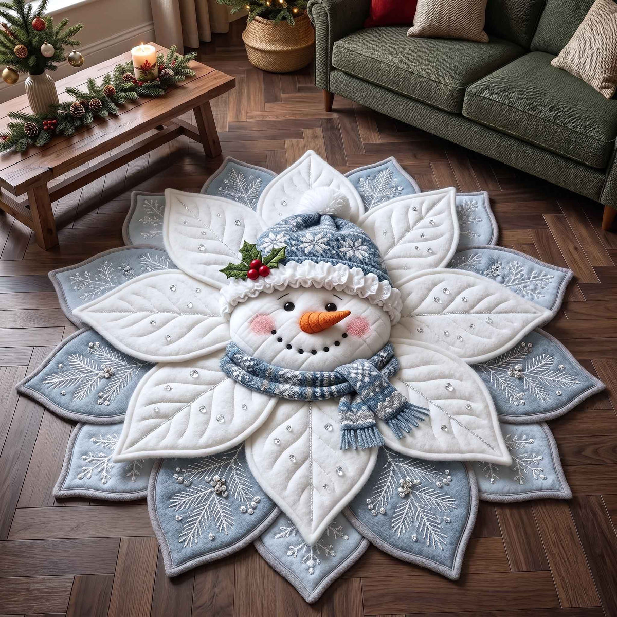 Poinsettia Elegance Custom Shape Area Rug - Nature Design | Die-Cut Non-Slip Rug - washable non-slip printed rug