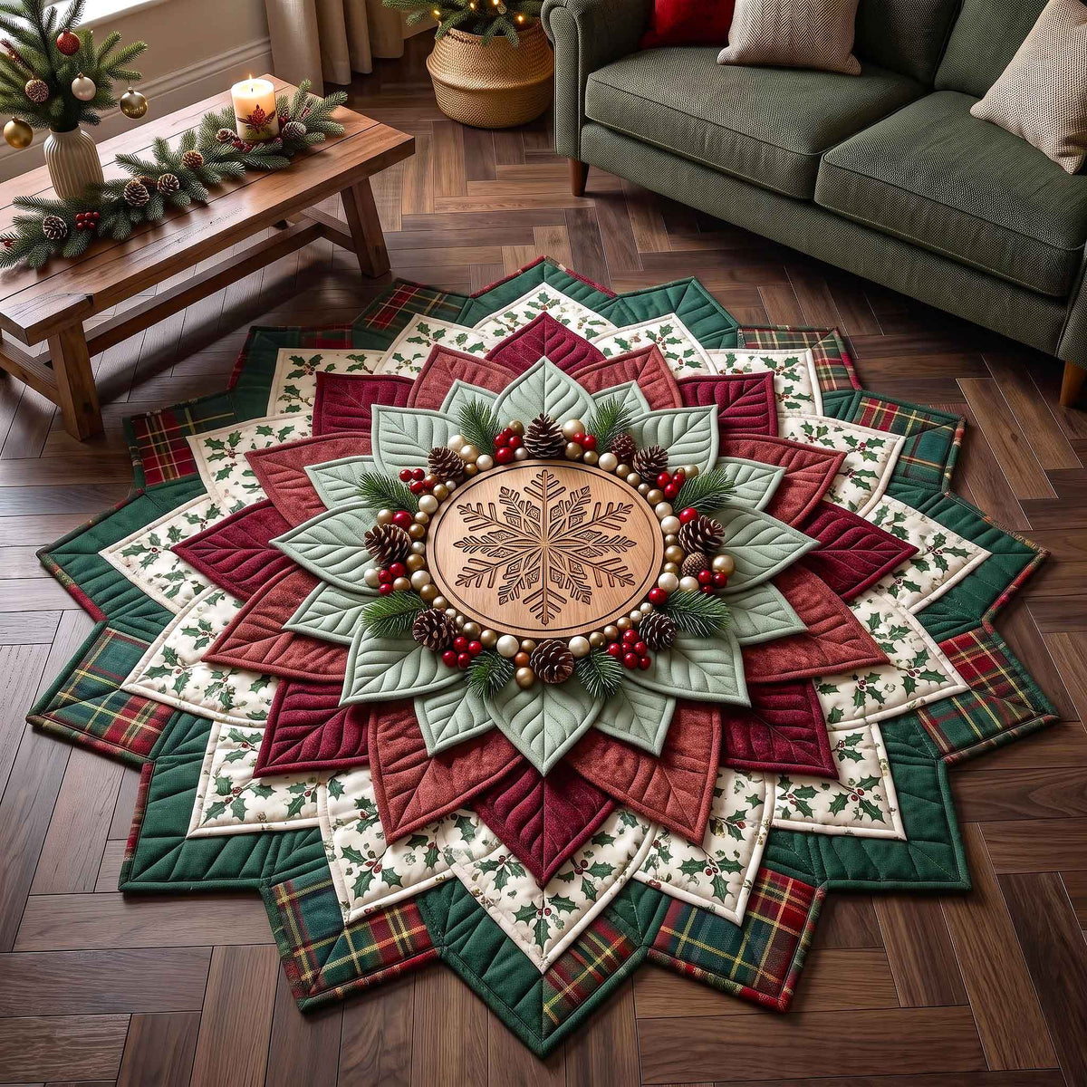 Poinsettia Elegance Custom Shape Area Rug - Nature Design | Nature Shaped Rug - washable non-slip printed rug
