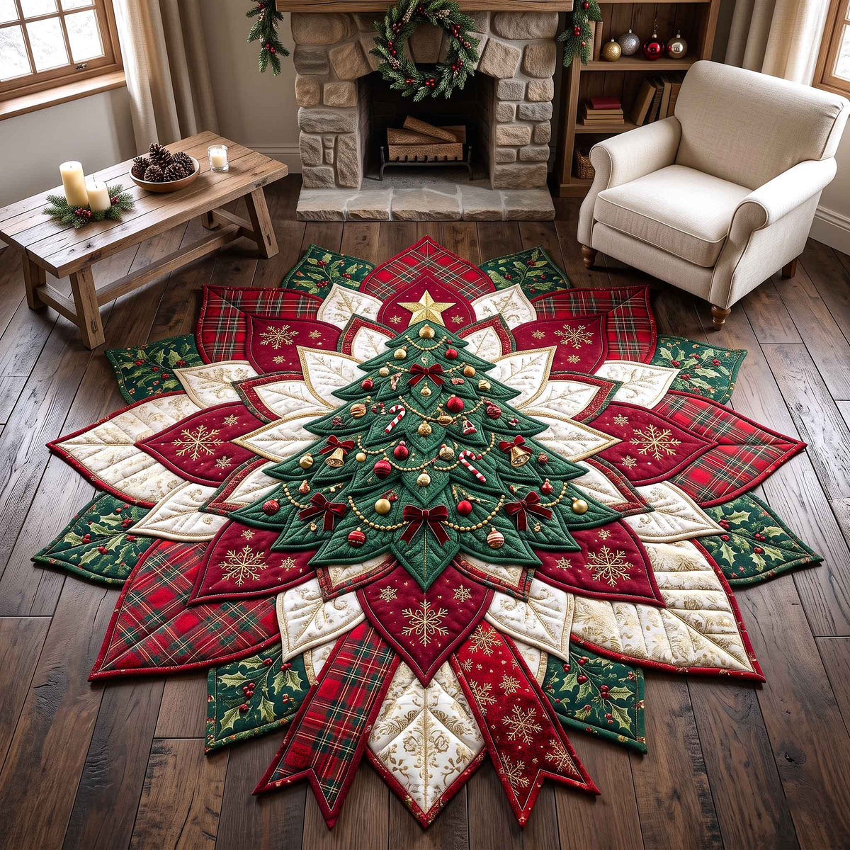 Poinsettia Elegance Custom Shape Area Rug - Nature Design | Nature Cut-Out Rug - washable non-slip printed rug