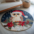 Poinsettia Owl Round Mat Rug - washable non-slip printed rug