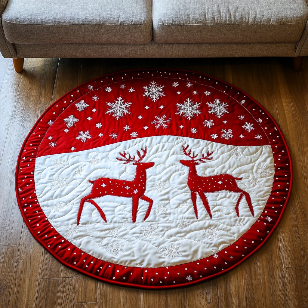 Poinsettia Parade Round Mat Rug - washable non-slip printed rug