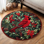 Poinsettia Perch Round Mat Rug - washable non-slip printed rug