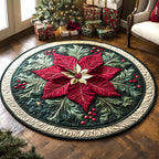 Poinsettia Radiance Round Mat Rug - washable non-slip printed rug