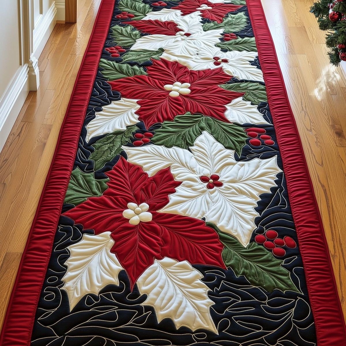 Poinsettia Runner Rug - Nature Design | Serene Runner Rug